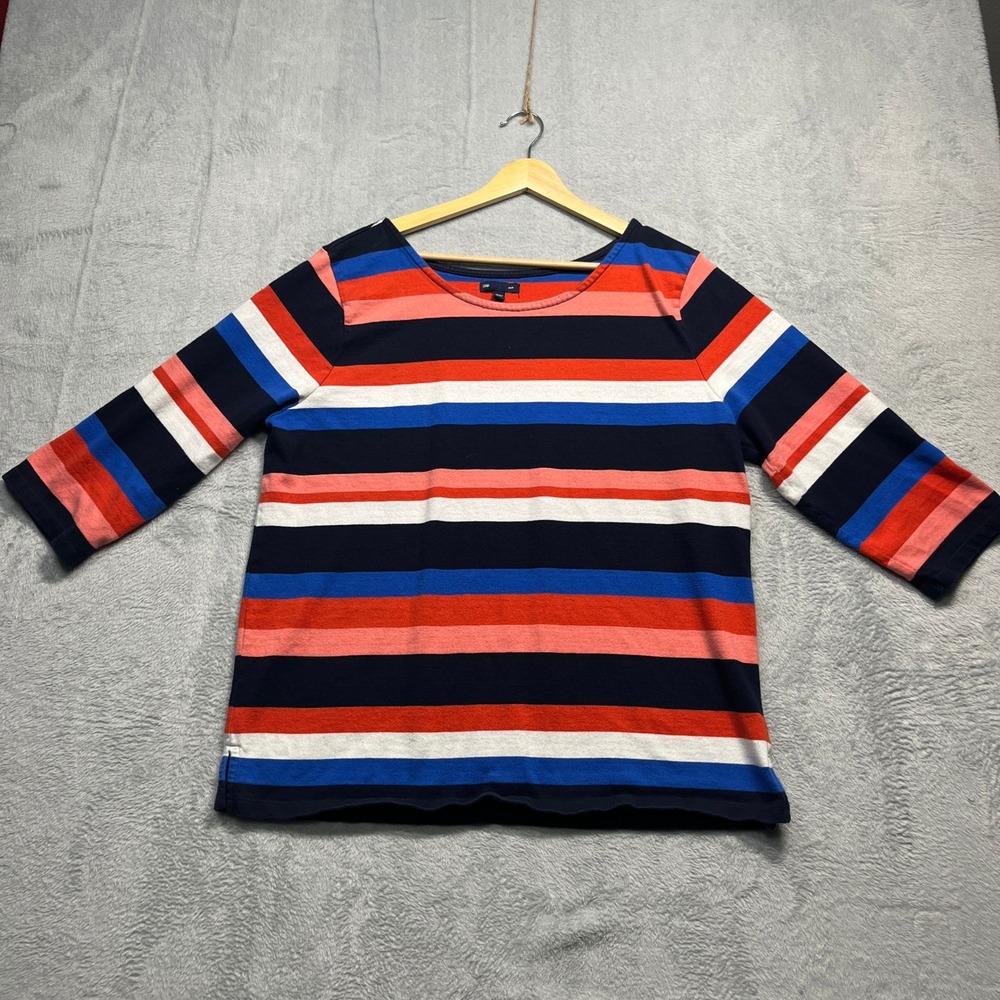 Gap Striped Knit Top Womens Multicolor 3/4 Sleeve Boat Neck Casual Nautical XXL